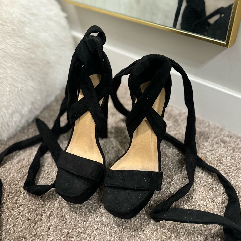 Elegant Black Women's Wrap-Around Heels